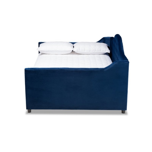 Baxton Studio Perry Velvet Upholstered Queen Daybed with Trundle in Blue
