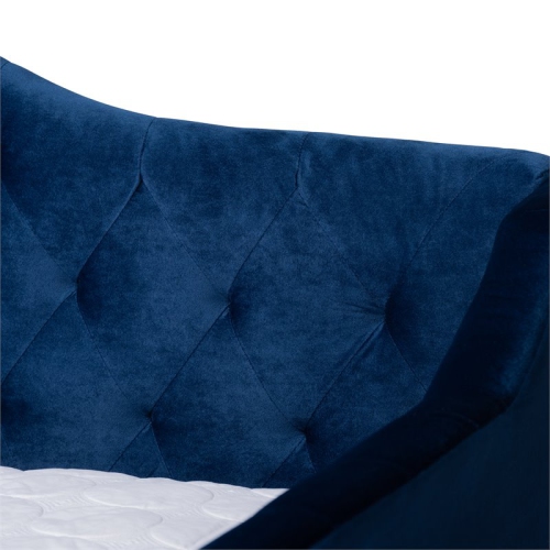 Baxton Studio Perry Velvet Upholstered Queen Daybed with Trundle in Blue
