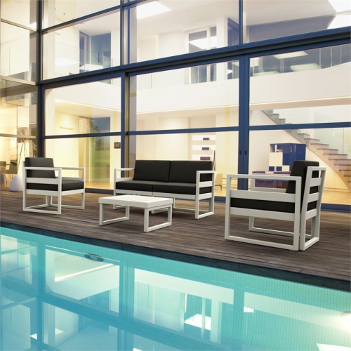 Mykonos Patio Loveseat White with Acrylic Fabric Charcoal Cushions