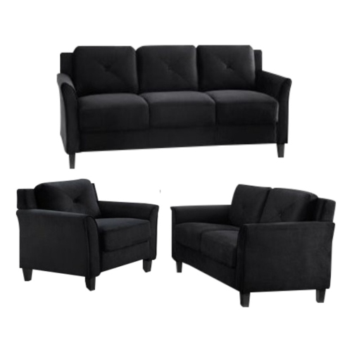 LifeStyle Solutions Hartford 3 Piece Microfiber Sofa Set in Black