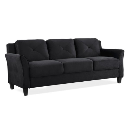 Set of 3 Black Microfiber Sofa and Accent Chair