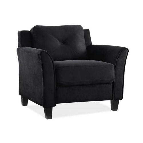 Set of 3 Black Microfiber Sofa and Accent Chair