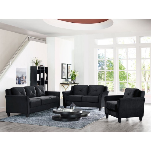 Set of 3 Black Microfiber Sofa and Accent Chair