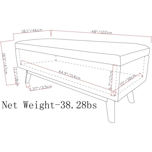 Simpli Home Owen 48" Faux Leather Mid Century Storage Ottoman in Saddle Brown
