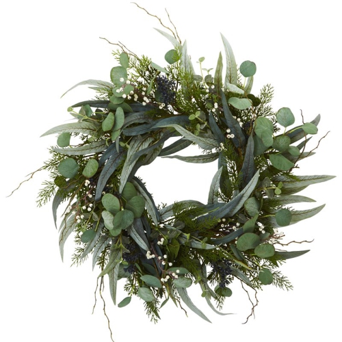 NEARLY NATURAL  24" Eucalyptus And Mixed S Artificial Wreath In In Green