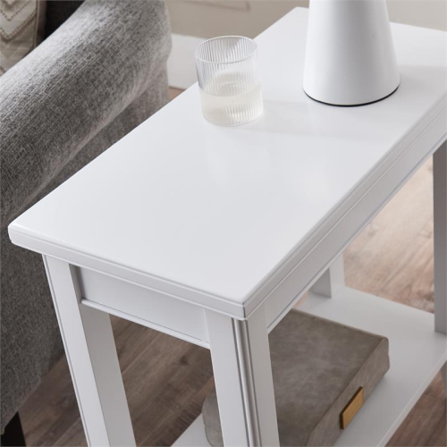 Leick Home 10505-WT Laurent Narrow Wood End Table with Shelf in White