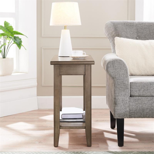 Leick Home 10505-GR Laurent Narrow Wood End Table with Shelf in Smoke Gray