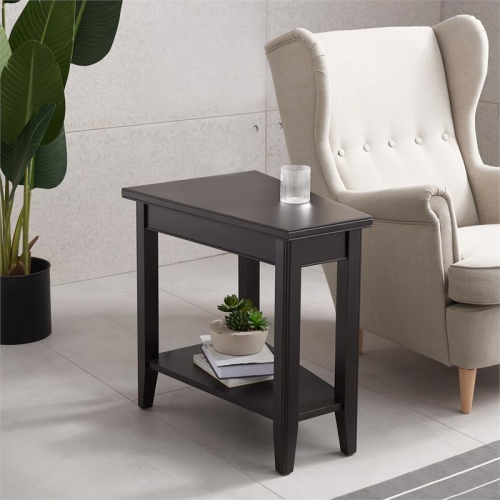 Leick Home 10502-BK Laurent Recliner Wood Wedge Table with Shelf in Black