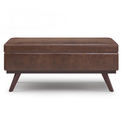 Owen 42in.W Lift top Coffee Table in Distressed Chestnut Brown Faux Leather