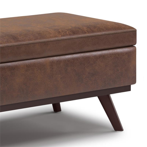 Owen 42in.W Lift top Coffee Table in Distressed Chestnut Brown Faux Leather