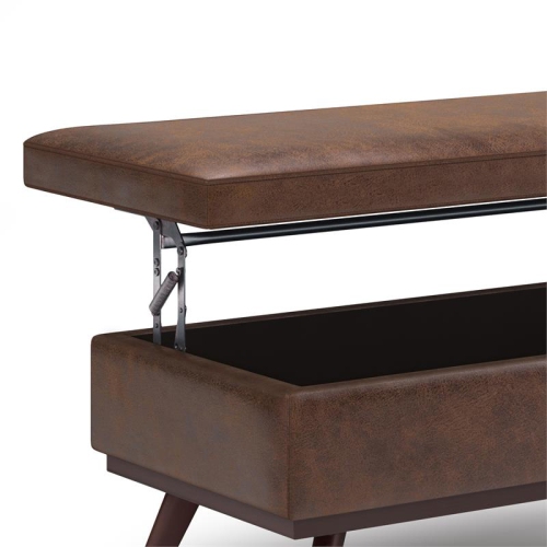 Owen 42in.W Lift top Coffee Table in Distressed Chestnut Brown Faux Leather