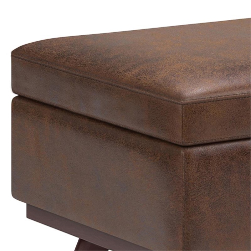 Owen 42in.W Lift top Coffee Table in Distressed Chestnut Brown Faux Leather