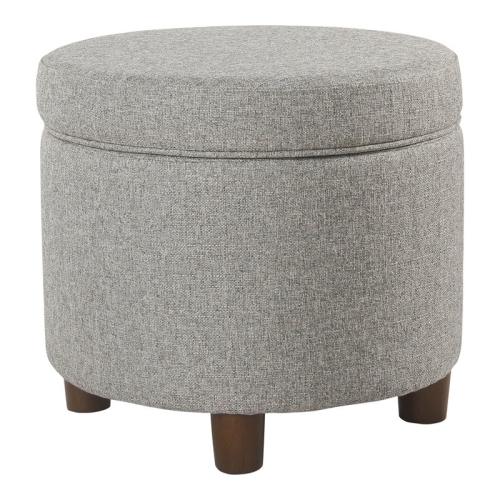 HOMEPOP  Round Transitional Wood And Fabric Storage Ottoman In Light Gray