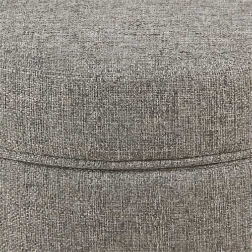 HomePop Round Transitional Wood and Fabric Storage Ottoman in Light Gray