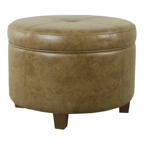 HOMEPOP  Transitional Faux Leather Large Storage Ottoman In Distressed In Brown
