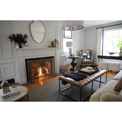 HomePop Draper Modern Faux Leather Large Ottoman with Button Tufting in Brown