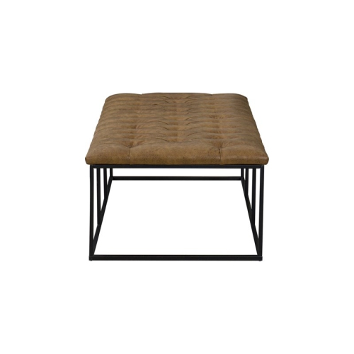 HomePop Draper Modern Faux Leather Large Ottoman with Button Tufting in Brown