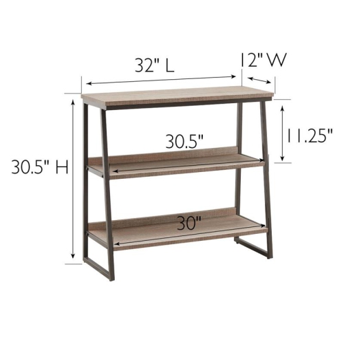 Leick Home 70007-ROBLK Stepped Tier Bookshelf in Roughsawn Oak/Gunmetal Gray