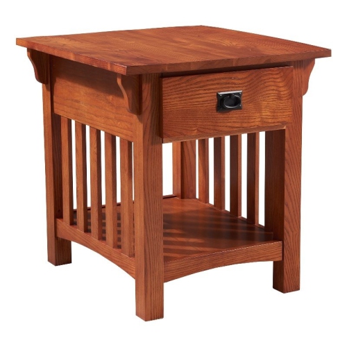 Leick Home Wood Mission Impeccable Locking Drawer Side Table in Medium Oak
