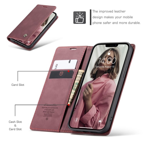 CaseMe Wallet Case Anti-Fall Retro Handmade Leather Magnetic Case Card Slot for iPhone 14 Plus - Free Shipping