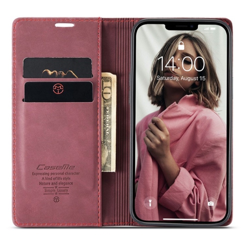 CaseMe Wallet Case Anti-Fall Retro Handmade Leather Magnetic Case Card Slot for iPhone 14 Plus - Free Shipping