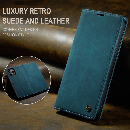 CASEME  Wallet Case Anti-Fall Retro Handmade Leather Magnetic Case Card Slot for Iphone 14 Plus (Cyan)