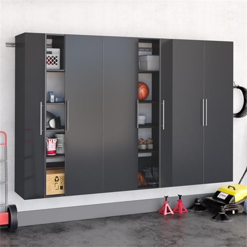 Prepac HangUps 3 Piece 108" Wooden Garage Storage Cabinet Set E in Black