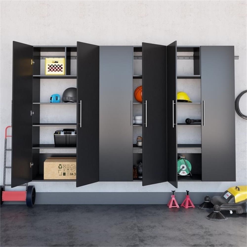 Prepac HangUps 3 Piece 108" Wooden Garage Storage Cabinet Set E in Black