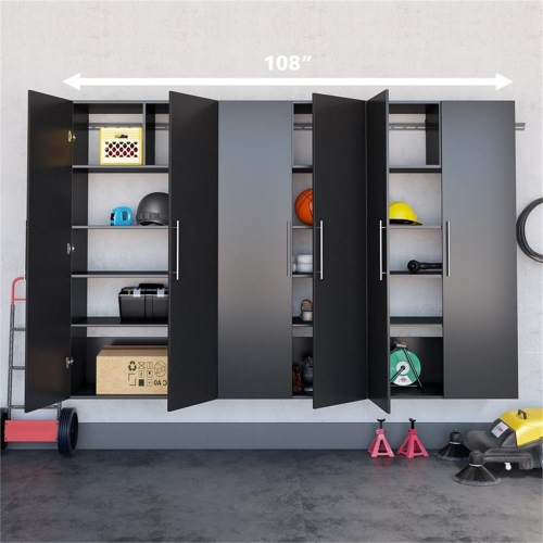 Prepac HangUps 3 Piece 108" Wooden Garage Storage Cabinet Set E in Black