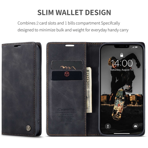 CaseMe Magnetic Stand Flip Protective Cover Leather Flip Cover Purse Style with ID & Credit Card Slots Holder for iPhone 14 - Black