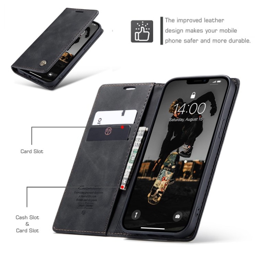 CaseMe Magnetic Stand Flip Protective Cover Leather Flip Cover Purse Style with ID & Credit Card Slots Holder for iPhone 14 - Black