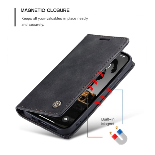 CaseMe Magnetic Stand Flip Protective Cover Leather Flip Cover Purse Style with ID & Credit Card Slots Holder for iPhone 14 - Black