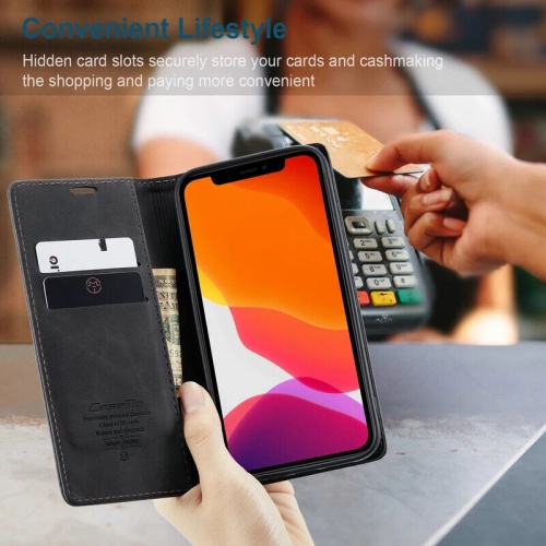 CaseMe Magnetic Stand Flip Protective Cover Leather Flip Cover Purse Style with ID & Credit Card Slots Holder for iPhone 14 - Black