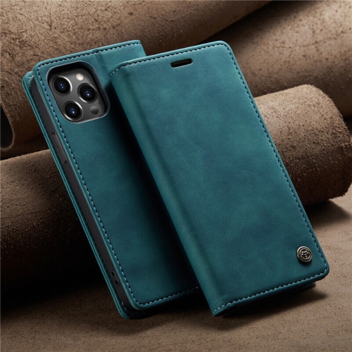 CaseMe Magnetic Stand Flip Protective Cover Leather Flip Cover Purse Style with ID & Credit Card Slots Holder for iPhone 14 PRO - Cyan