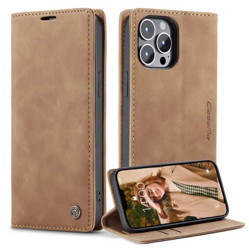 CaseMe Magnetic Stand Flip Protective Cover Leather Flip Cover Purse Style with ID & Credit Card Slots Holder for iPhone 14 - Brown