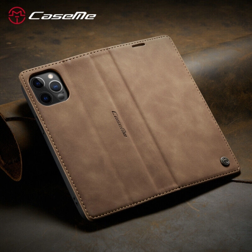CaseMe Magnetic Stand Flip Protective Cover Leather Flip Cover Purse Style with ID & Credit Card Slots Holder for iPhone 14 - Brown