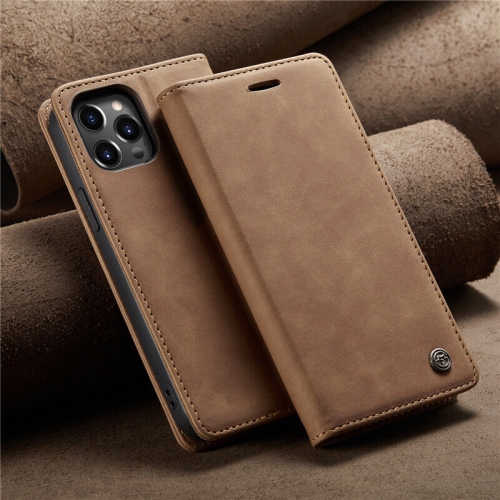 CaseMe Magnetic Stand Flip Protective Cover Leather Flip Cover Purse Style with ID & Credit Card Slots Holder for iPhone 14 - Brown