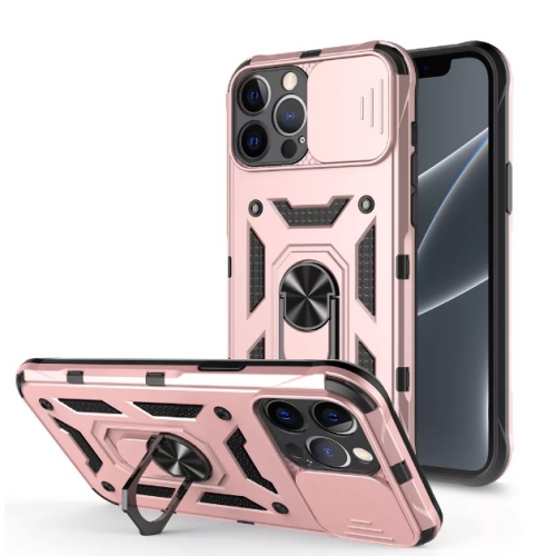 TopSave Camera Cover & Kickstand Shockproof Heavy Duty Protective with Magnetic Car Mount Holder Case For iPhone 14 Pro Max, Rose Gold