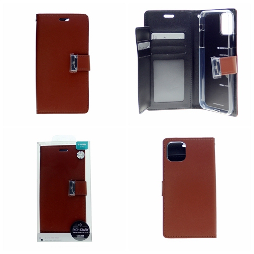 TopSave Goospery Rich MAX(5) Étui à rabat en cuir avec fente pour carte pour iPhone 14 Pro Max, marron