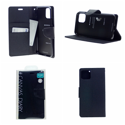 Topsave Goospery toile porte-cartes tissu folio portefeuille étui à rabat pour iPhone 14 Plus(6.7"), noir