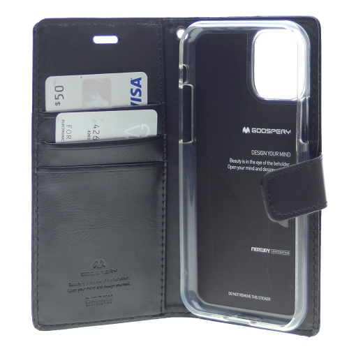 TopSave Goospery Bluemoon Card Slot w/Magnetic Clip Leather Folio Wallet Flip For iPhone 14 Plus(6.7"), Black