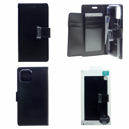 TopSave Goospery Rich MAX(5) Card Slot Leather Folio Wallet Flip Case For iPhone 14 Plus(6.7"), Black