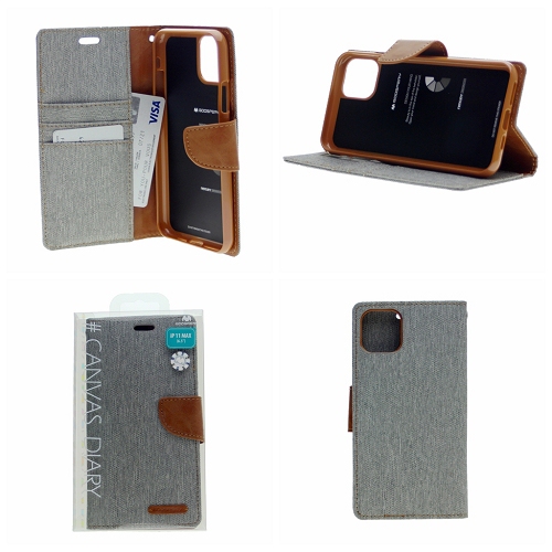 Topsave Goospery toile porte-cartes tissu folio portefeuille étui à rabat pour iPhone 14 Plus(6.7"), gris