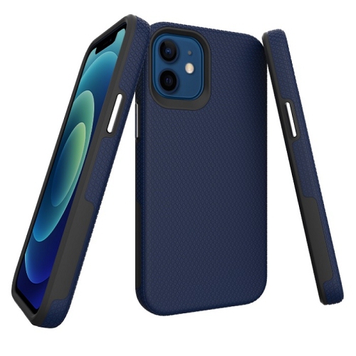 Image 1 of 1.. TopSave Triangle Pattern PC Back+Inner TPU Dual Layer Hybrid Case For iPhone 14 Plus(6.7"), Navy Blue