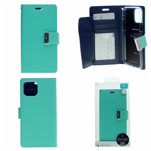 TopSave Goospery Rich MAX(5) Card Slot Leather Folio Wallet Flip Case For iPhone 14 Plus(6.7"), Teal