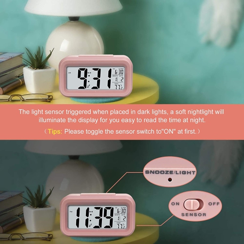 axGear Réveil numérique Grand écran LCD Thermomètre Smart Night Light Back Light