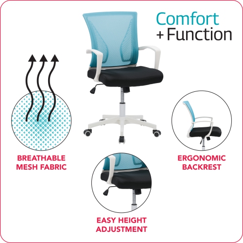 Fauteuil de bureau ergonomique à dossier en maille turquoise