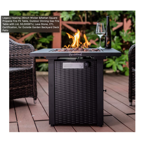 Legacy Heating 28 inch 50,000 BTU Wicker Square Propane Fire Pit Table - Black - 79288045
