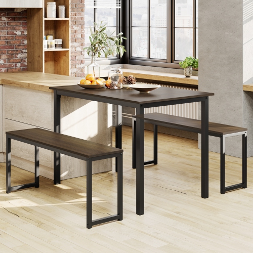 Ensemble de table de salle à manger pour 4 - Table de cuisine moderne en bois avec deux bancs Ensemble 3 pièces Table de cuisine Ensemble à déjeuner