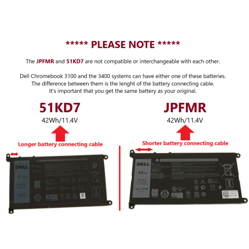 New Genuine Dell Chromebook 11 2-in-1 3181 3189 5190 Battery 42Wh